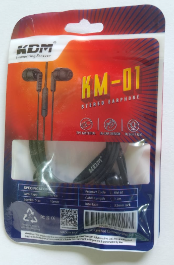 KDM  KM-01 Stereo Earphone (Black)